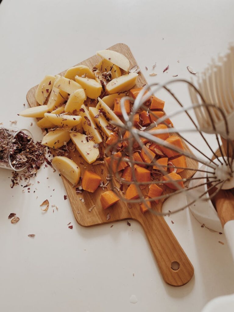 chopped vegetables on cutting board in sao paulo kitchen